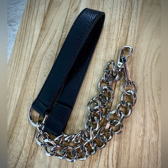 NWOT Black Leather Silver Chain Replacement Bag Purse Strap - Picture 1 of 9